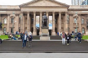 Melbourne, Australia - Aug 1, 2015: People outside State Library of Victoria in Melbourne, Australia